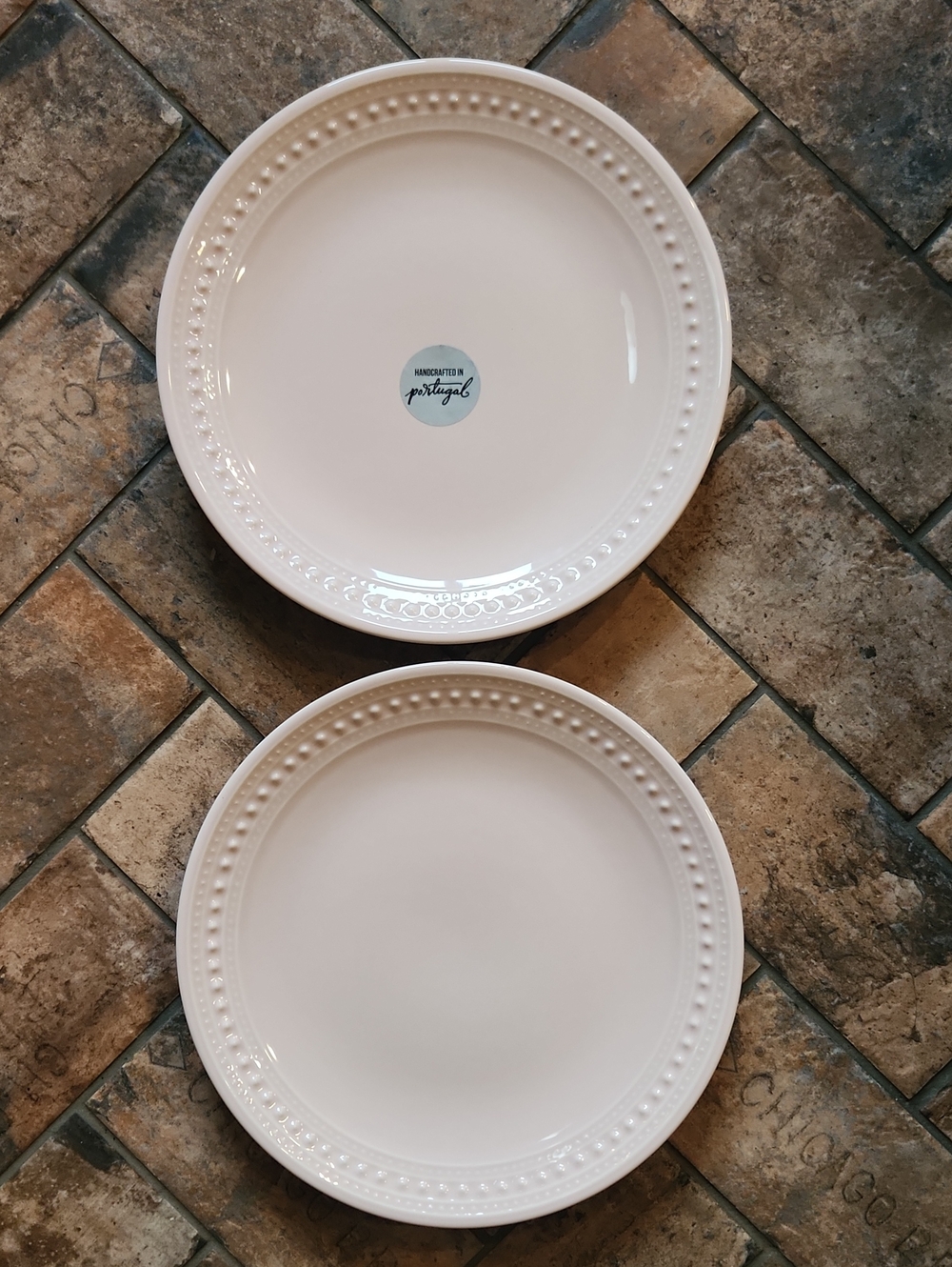 New Matceramica Pink Ceramic 11" Dinner Plates Handcrafted In Portugal Set Of 2